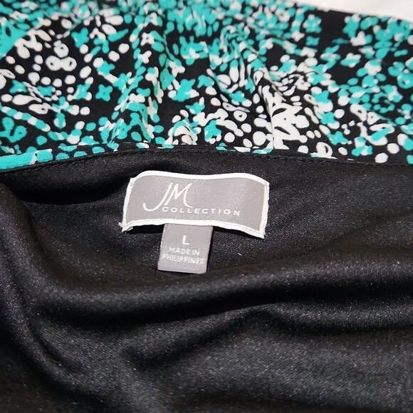 JM Collection women's large black with green floral print sleeveless dress - Picture 4 of 6